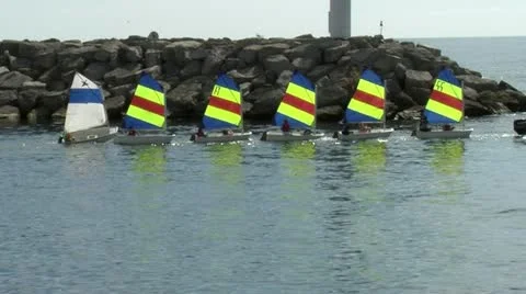 Five Colored Sailboats HD Stock Footage 11486392