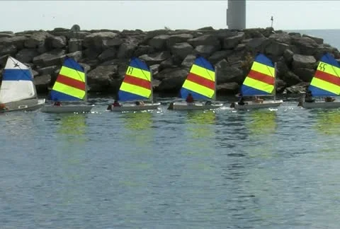 Five Colored Sailboats NTSC Stock Footage 11486368