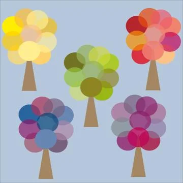 Five colored trees Stock Illustration