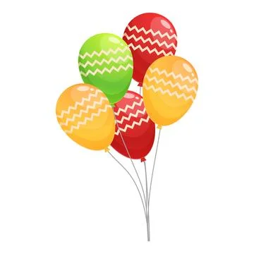 Five colorful balloons with chevron pattern floating on white background Stock Illustration