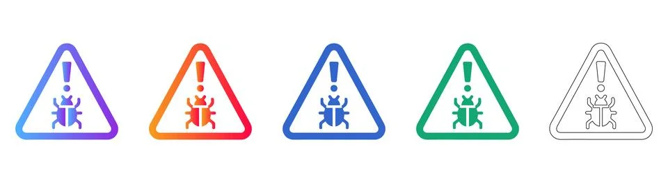 Five Colorful Bug Warning Icons Stock Illustration