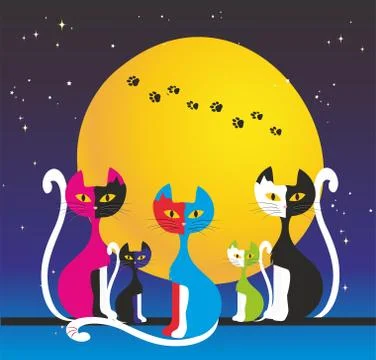 Five colorful cats Stock Illustration