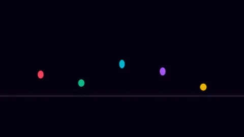 Five colorful circular dots arranged in a horizontal line on black background Stockbeeldmateriaal 338309824