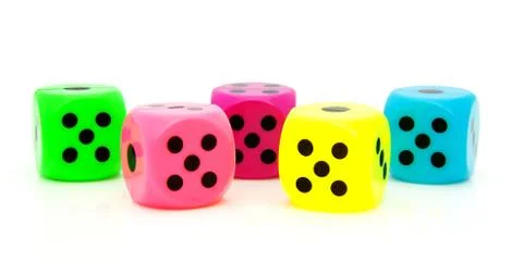 Five colorful dice Stock Photos