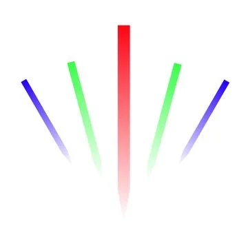 Five colorful gradient lines radiating from a central point Stock Illustration