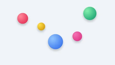 Five colorful gradient spheres arranged in a v-shape on a white background Video stock 338310674