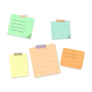 Five colorful lined sticky notes with tape, isolated on white background Stock Illustration
