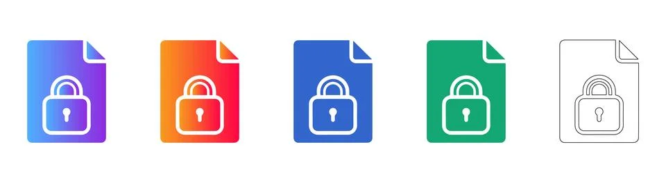 Five Colorful Locked Document Icons Illustrazione stock