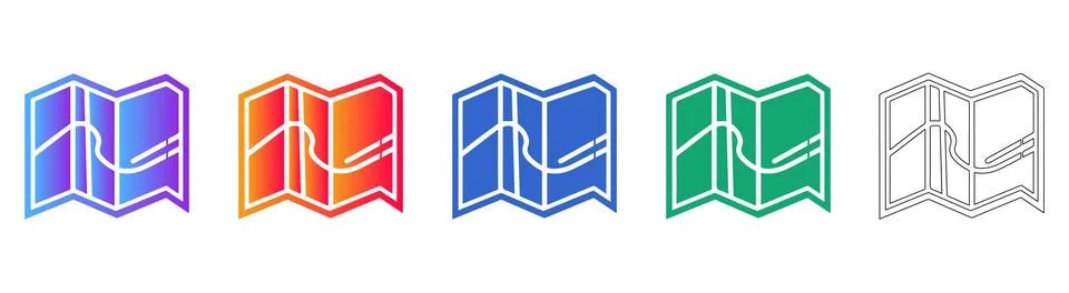 Five Colorful Road Map Route Icons Stock Illustration