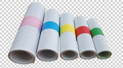 Five colorful rolled paper tubes with dots Stock Illustration