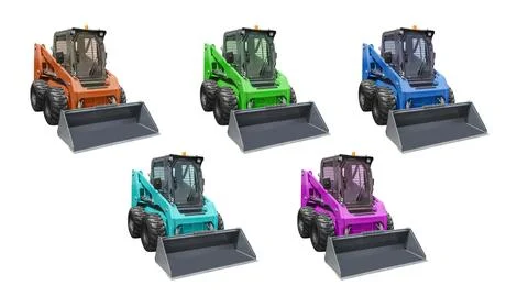 Five colorful Skid steer loader isolated on a white background Stock Photos