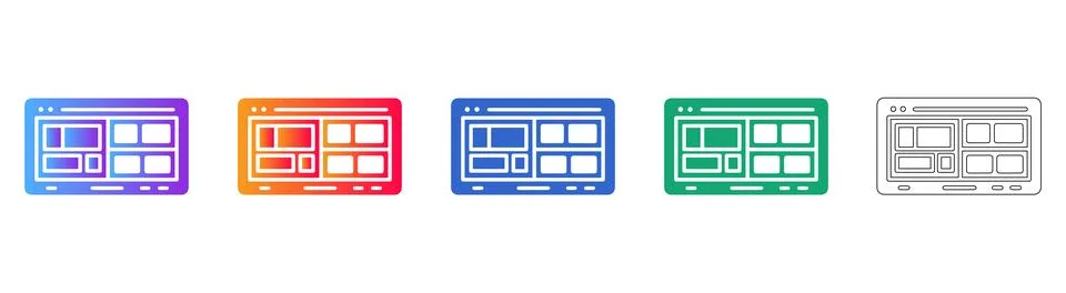 Five Colorful Website Layout Dashboard Icons Illustrazione stock