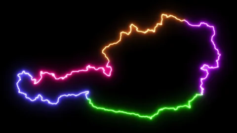 Five-colors neon glowing Austria map silhouette Stock Footage 104074121