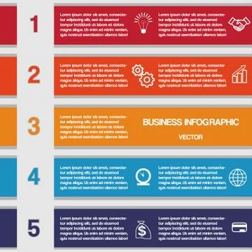 Five colour strips, template for infographics Stock Illustration