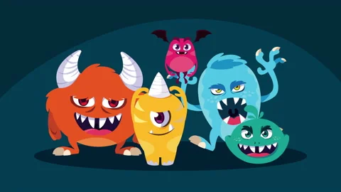 Five comic monsters characters Stock Footage 175908645