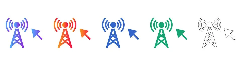 Five Communication Tower Icons with Cursor Stock Illustration