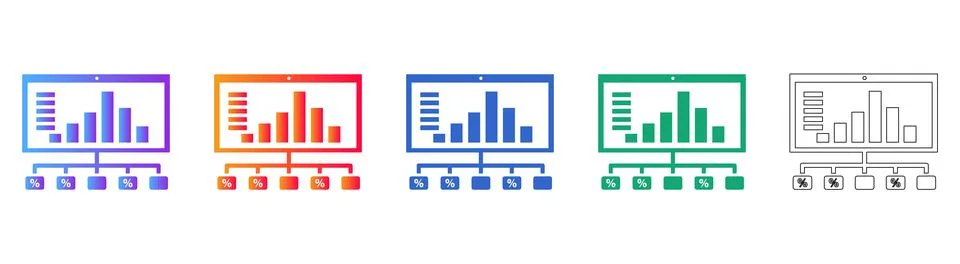 Five Complex Analytics Dashboard Icons イラスト素材