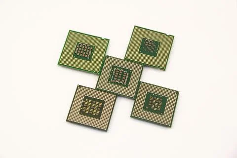 Five computer chip isolated on the white background. Stock Photos
