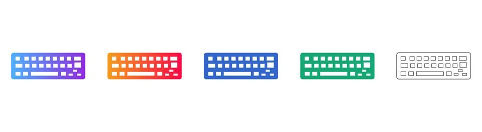 Five Computer Keyboard Icons in Gradient and Line Art Stock Illustration