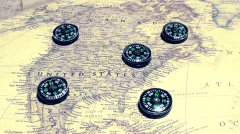 Five confused compass Stock Footage 47419381