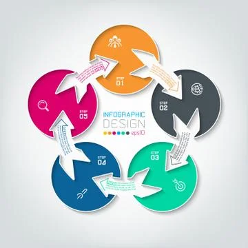 Five connecting circle infographics. Stock Illustration