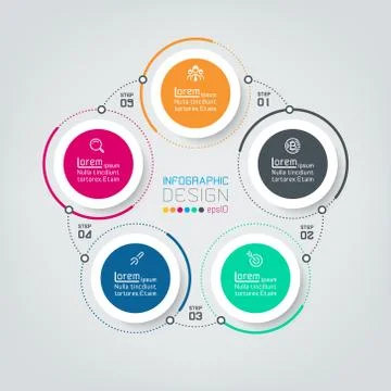 Five connecting circle infographics. Stock Illustration