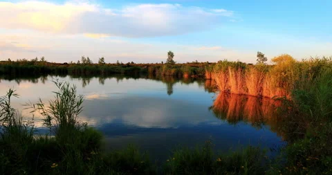 Five connective Lakes at sunset Stock Footage 211306153