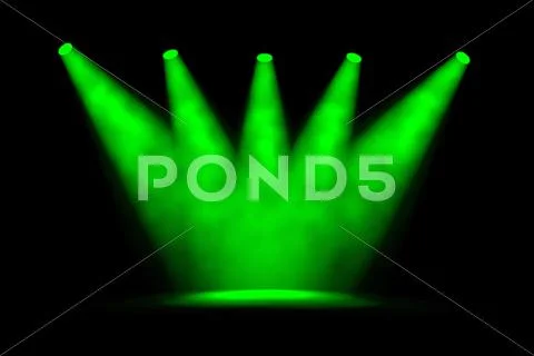 Five converging green spotlight beams Stock Illustration