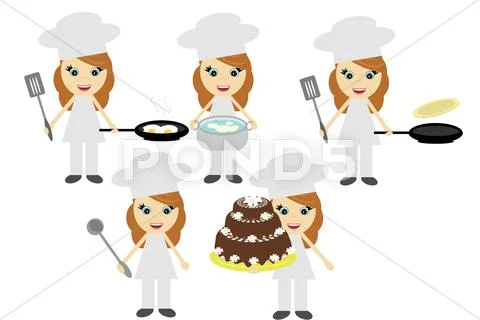 Five cooks on white background Stock Illustration