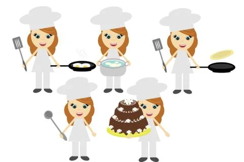Five cooks on white background Stock Illustration