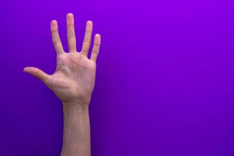 Five counting hands isolated on purple background Stock Photos