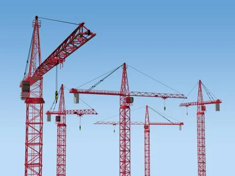 Five cranes on site Stock Illustration
