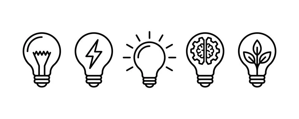 Five creative lightbulb icons with different symbols inside Vector Stock Illustration