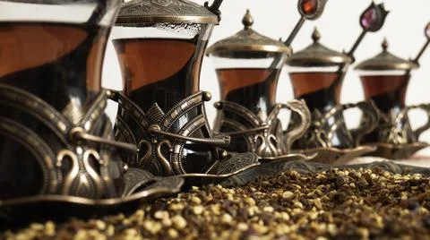 Five cups of rosehip tea. Stock Photos