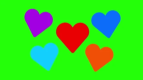 Five cute simple hearts animated on green screen, love sceen romantic elements Stock Footage 310624076