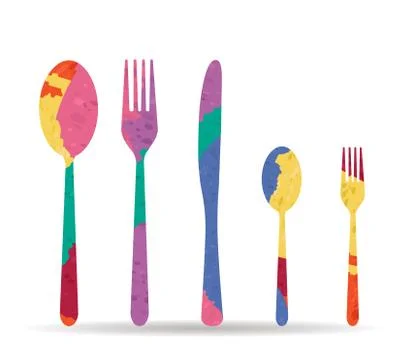 Five cutlery drawn painted icon vector 스톡 일러스트