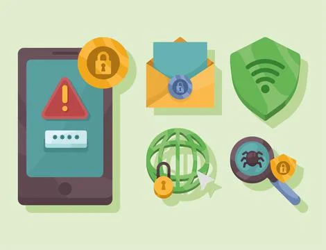 Five cyber security icons Stock Illustration