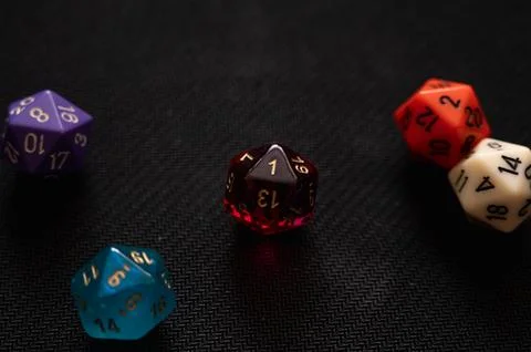 Five D20 Dice with a Critical Failure Roll Stock Photos