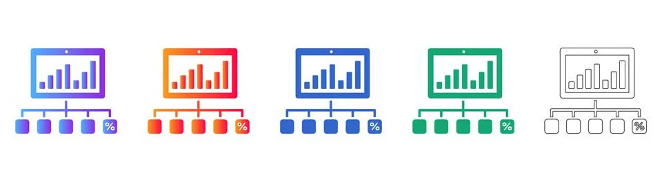 Five Dashboard and Percentage Analytics Icons Illustration