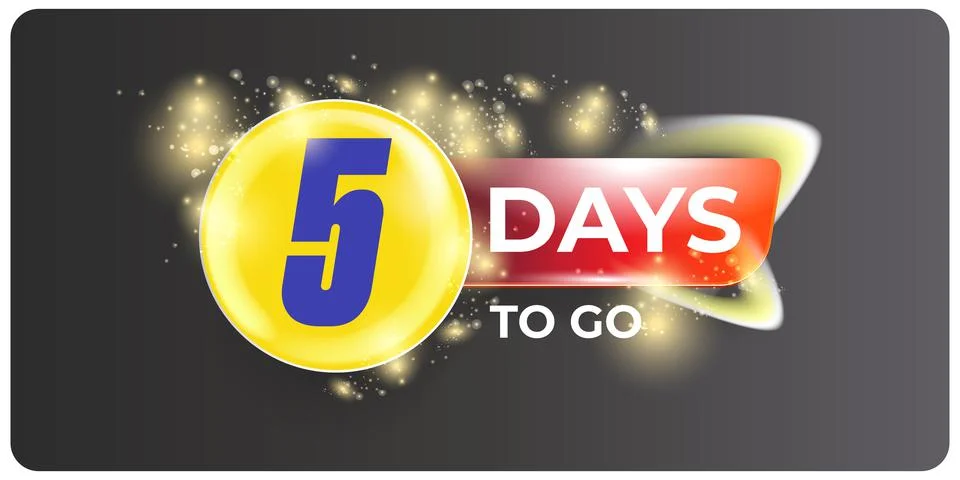 Five days to go countdown grey horizontal banner design template. 5 days to go Stock Illustration