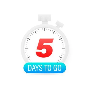 Five days to go timer icon on white background. Stockillustratie