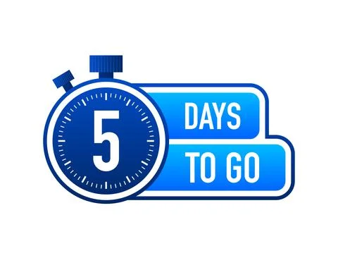 Five Days To Go Timer Label, blue emblem banner. Vector illustration. Иллюстрация