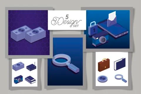 Five designs of digital technology 스톡 일러스트