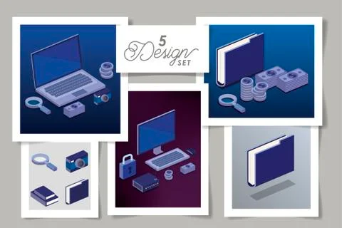 Five designs of digital technology Stock Illustration