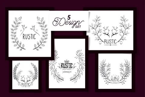 Five designs of frames rustic floral Illustrazione stock