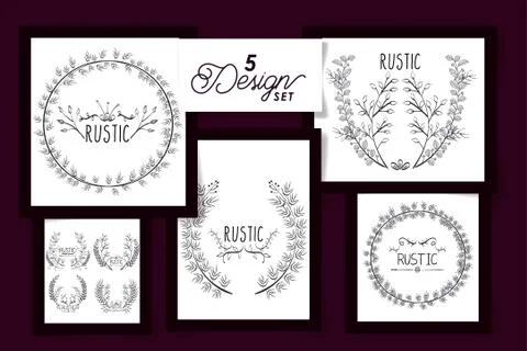 Five designs of frames rustic floral Illustrazione stock