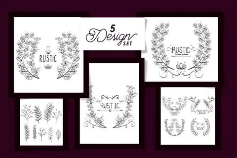 Five designs of frames rustic floral Illustrazione stock