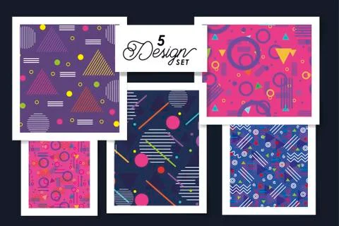 Five designs of retro and pattern backgrounds Stock Illustration