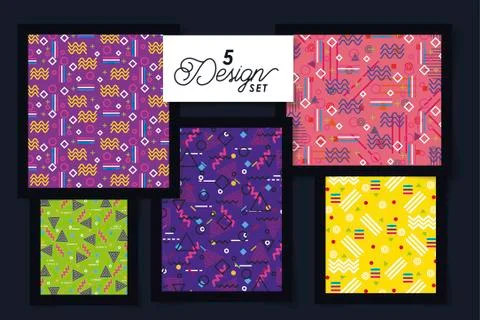 Five designs of retro and pattern backgrounds Stock Illustration