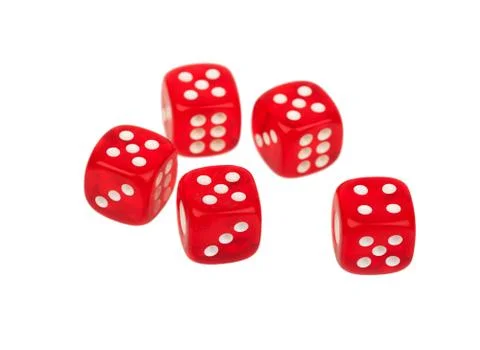Five dice dice with a number one at the top isolated on white background, cas Foto stock